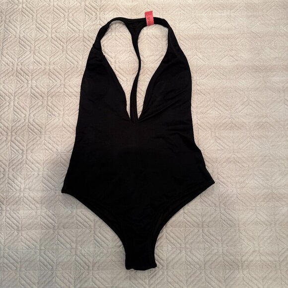 Black Plunge V Neck Bathing Suit, Peixoto, Size M - Picture 2 of 6